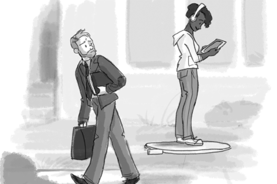 Heading to class. Heading to class.